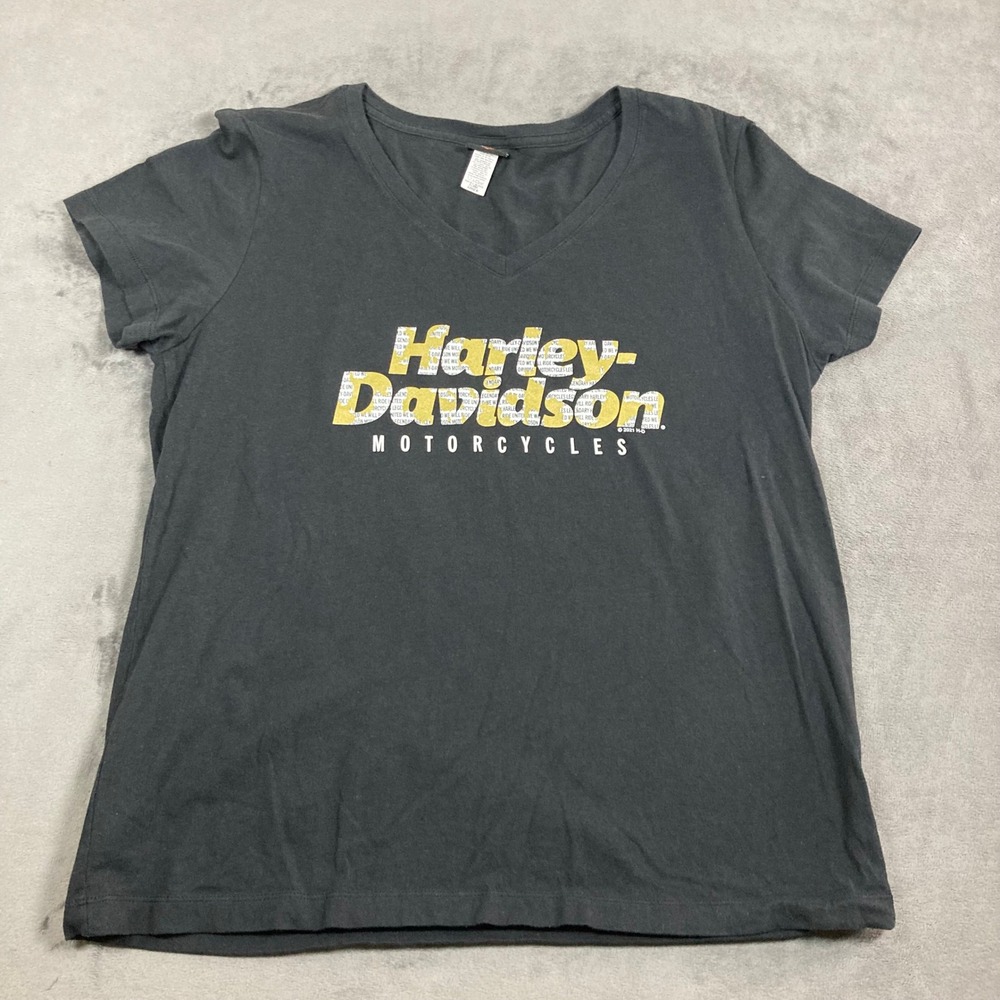 Harley-Davidson Berts Barracuda Florida V-Neck Graphic T-Shirt Black Womens XL